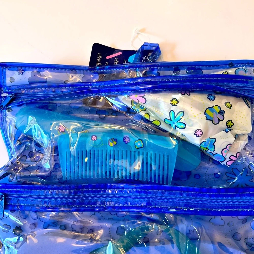 Tweens Roll Up Fun Blue Floral Toiletry Bag with Flip Flops! Brand New with Tags